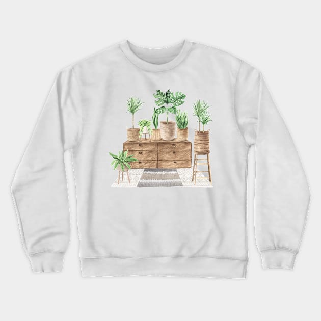 Boho Green Houseplants Crewneck Sweatshirt by gronly